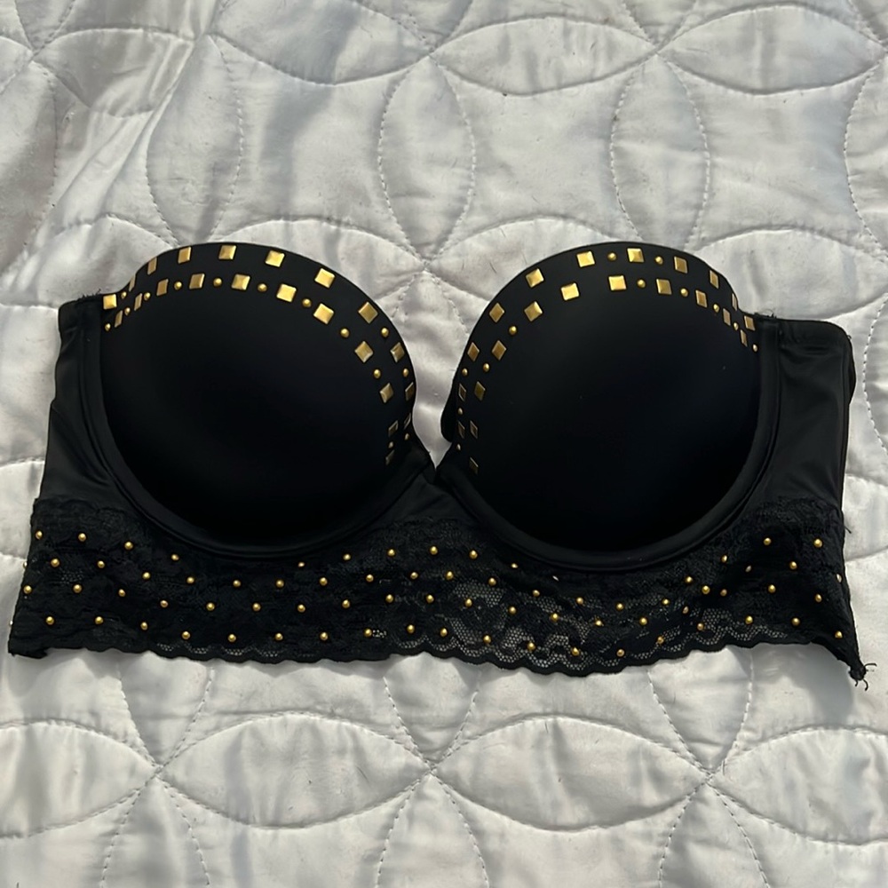 Victoria secret black strapless bra with gold studs